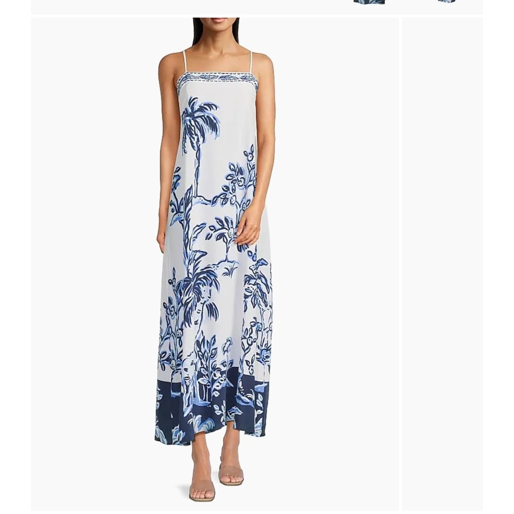 Lilly Pulitzer Jesslyn Silk Maxi Dress Women 10 White Blue Tropical Giraffe